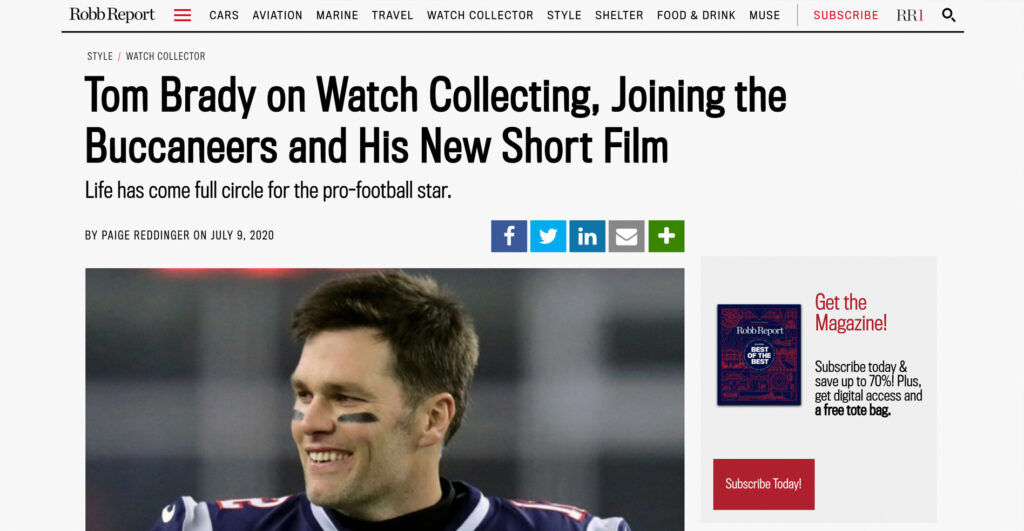 Tom Brady credits John as his watch collecting advisor