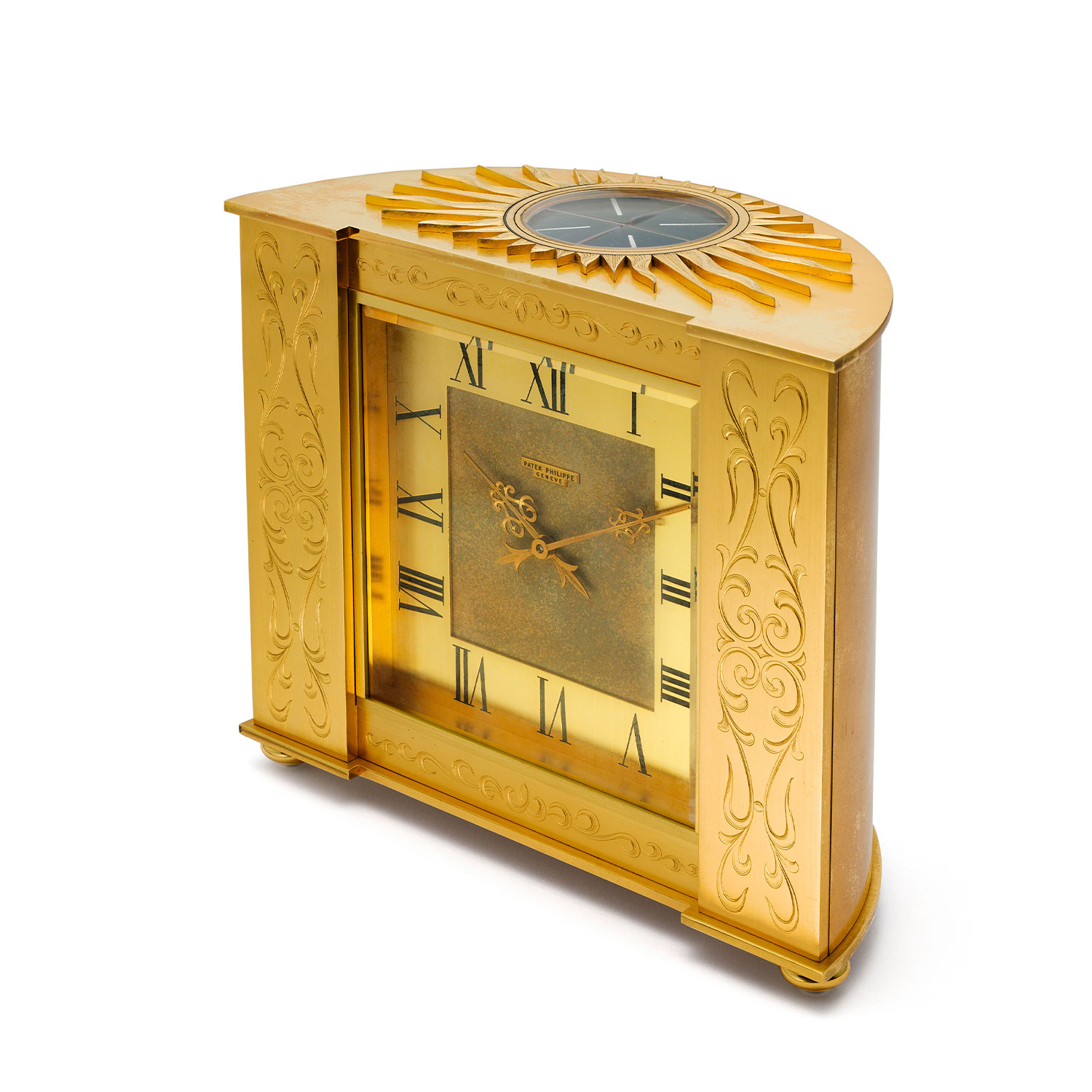 PATEK PHILIPPE GILDED BRASS AND LACQUER SOLAR DESK CLOCK 