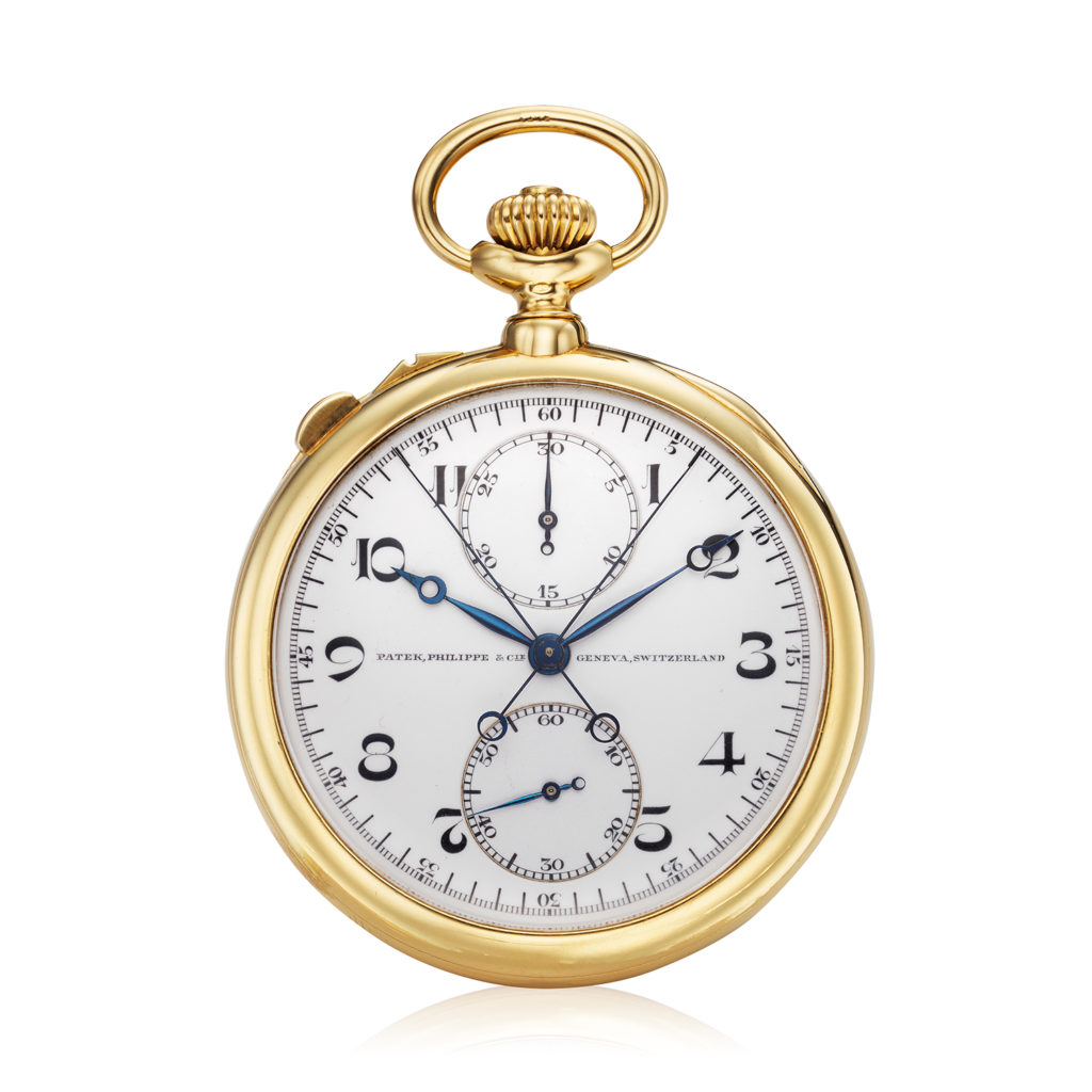 PATEK PHILIPPE SPLIT SECONDS POCKET WATCH WITH GREEK-STYLE ARABIC NUMBERS