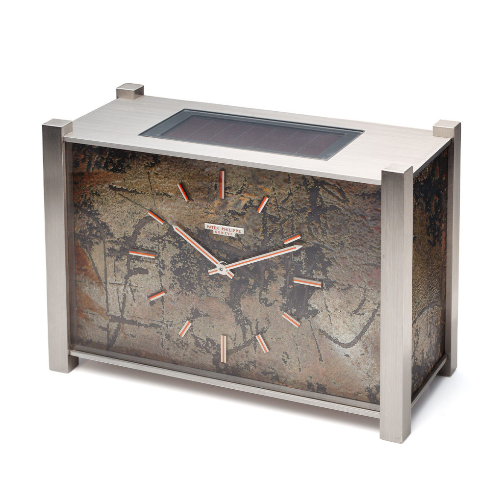 PATEK PHILIPPE RHODIUM AND ENAMEL SOLAR DESK TIMEPIECE