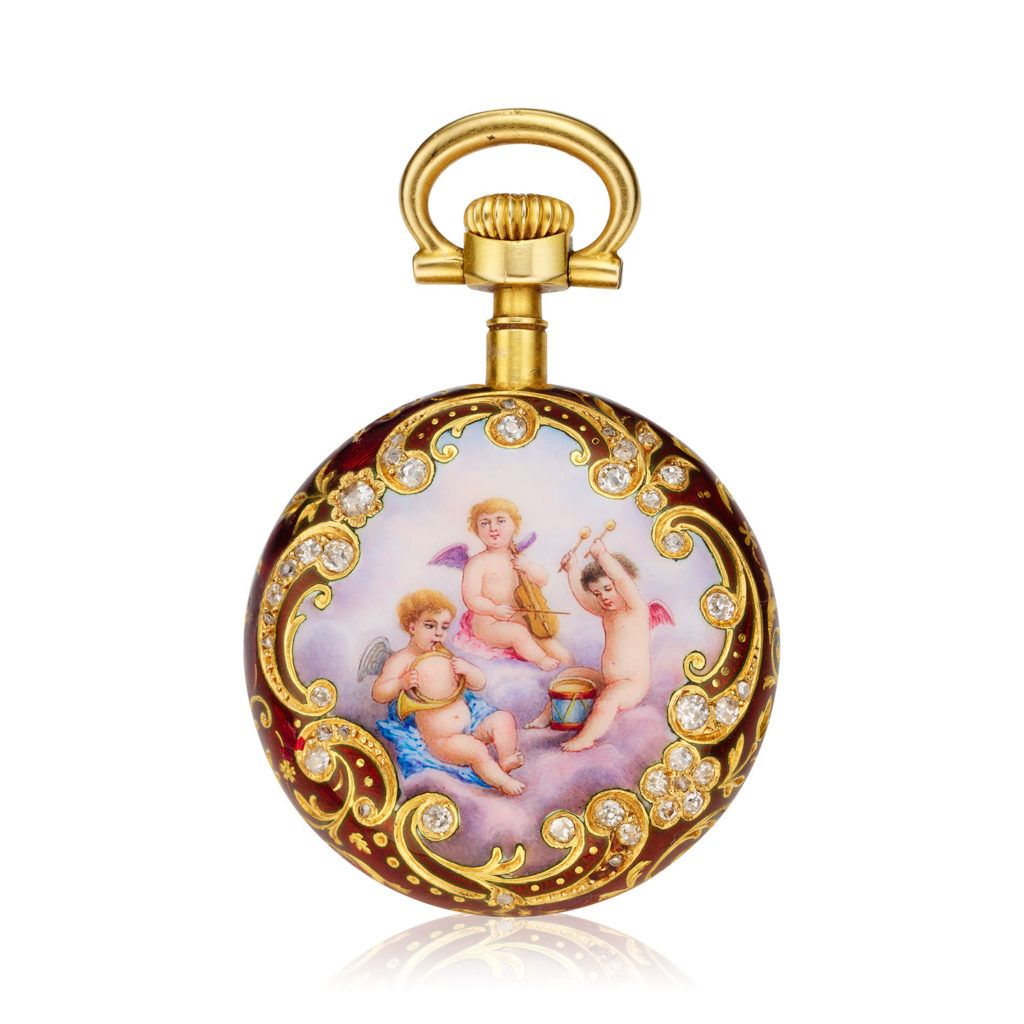 PATEK PHILIPPE YELLOW GOLD AND MINIATURE ENAMEL PENDANT WATCH