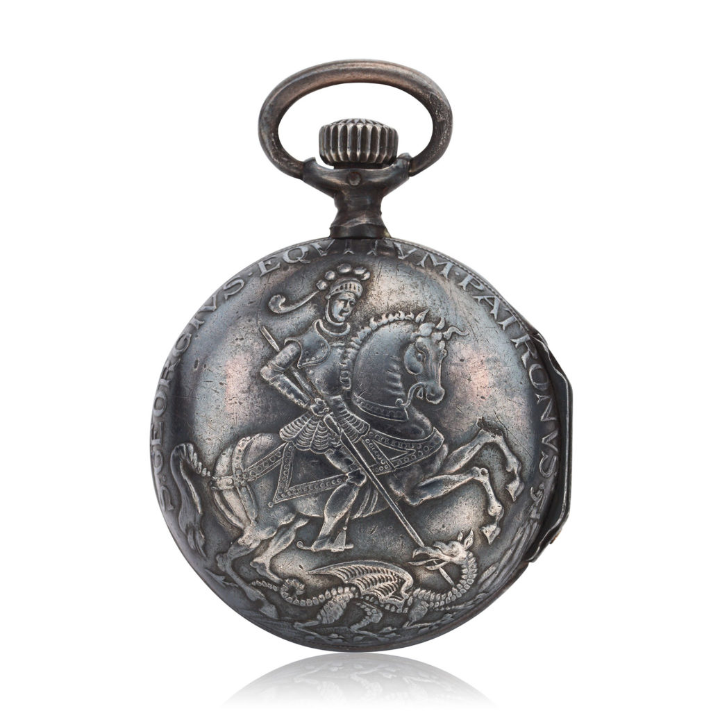 A MINIATURE PATEK PHILIPPE SILVER AND ENAMEL LOUIS XV 'ST. GEORGE' WATCH