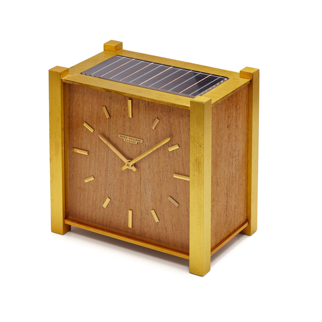 PATEK PHILIPPE GILT BRASS AND ROSEWOOD SOLAR DESK CLOCK