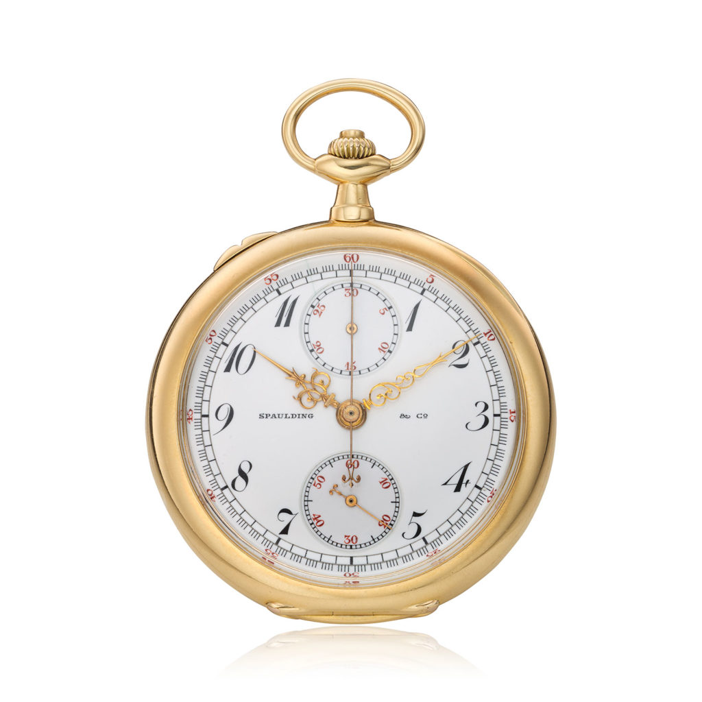 PATEK PHILIPPE CHRONOGRAPH POCKET WATCH, RETAILED BY SPAULDING & CO., CHICAGO