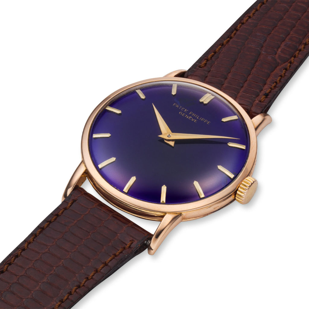 PATEK PHILIPPE GOLD AND BLUE ENAMEL DIAL WRISTWATCH
