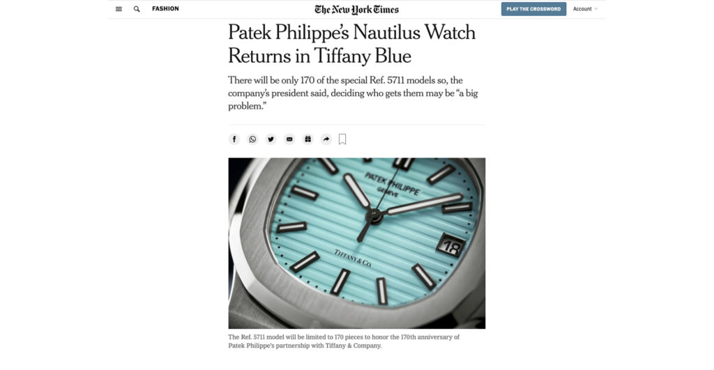 Patek Philippe’s Nautilus Watch Returns in Tiffany Blue