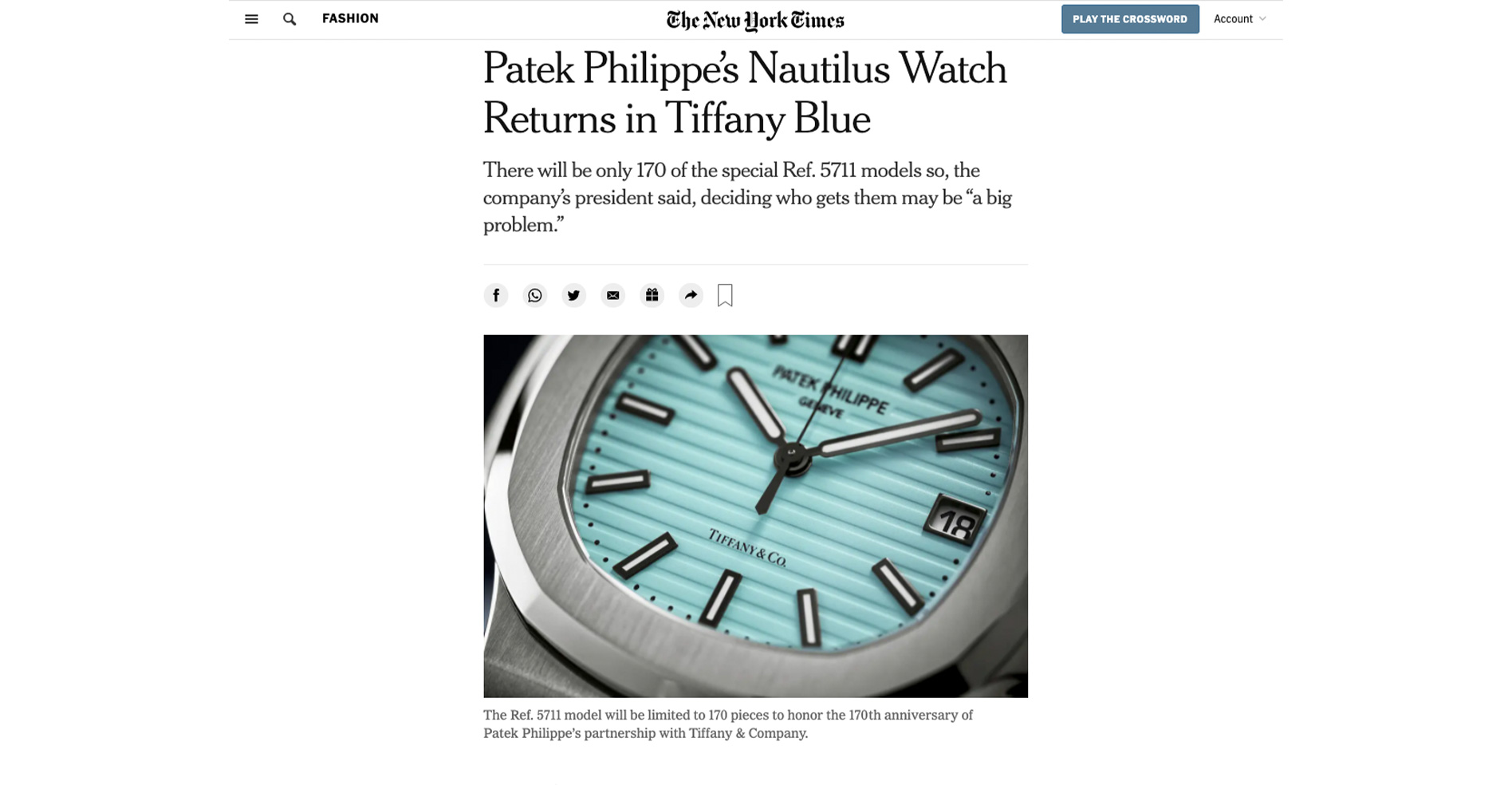 Patek Philippe’s Nautilus Watch Returns in Tiffany Blue - Collectability