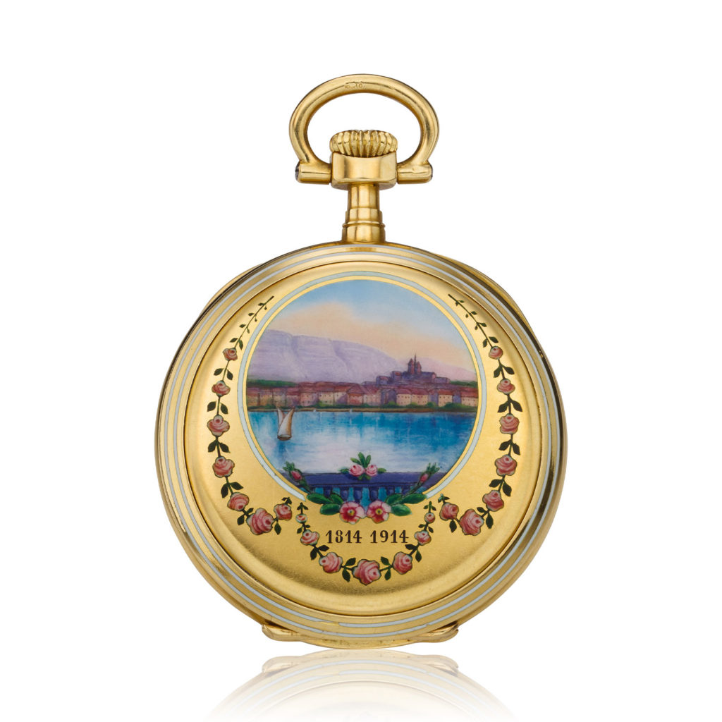PATEK PHILIPPE YELLOW GOLD AND MINIATURE ENAMEL PENDANT WATCH