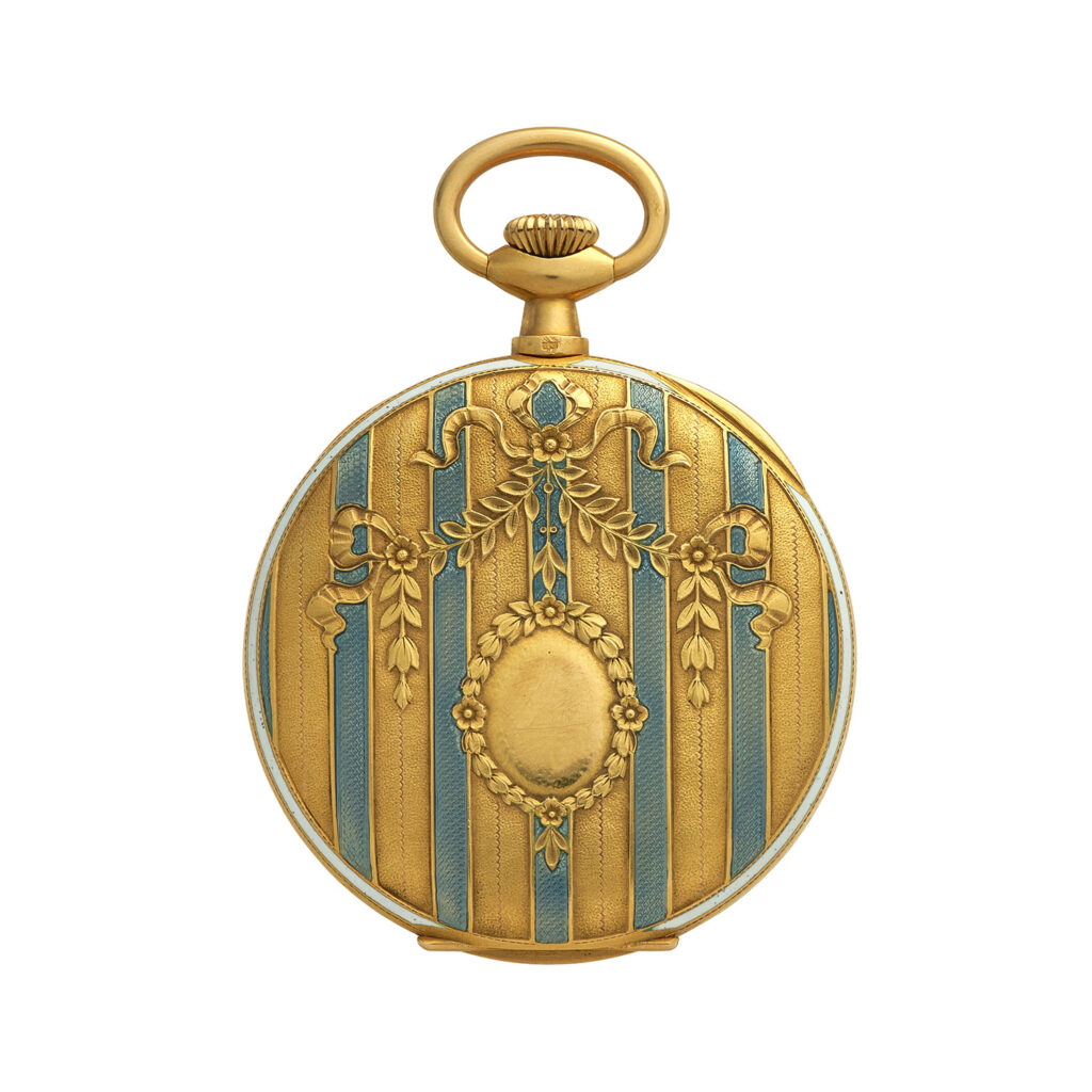 PATEK PHILIPPE YELLOW GOLD AND ENAMEL GENTLEMAN'S POCKET WATCH