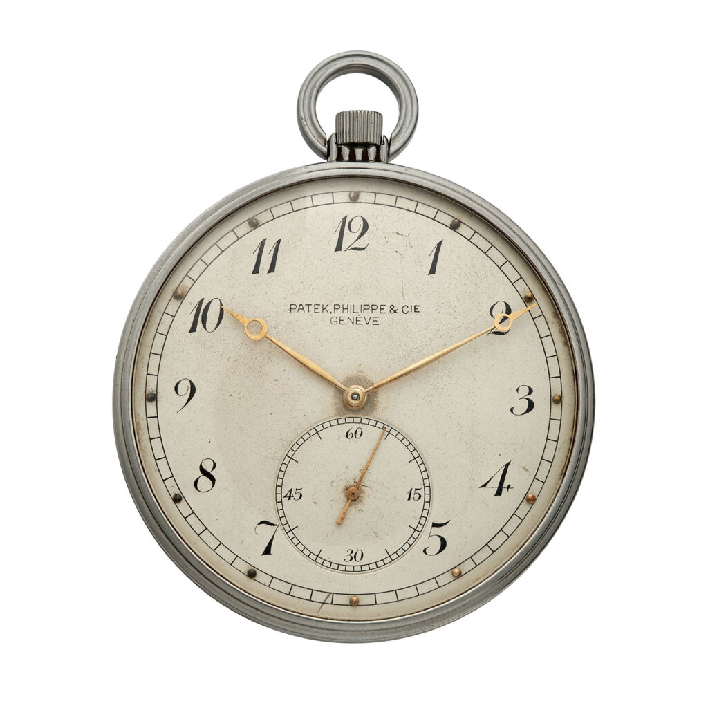 A PATEK PHILIPPE SILVER WATCH WITH BREGUET NUMERALS