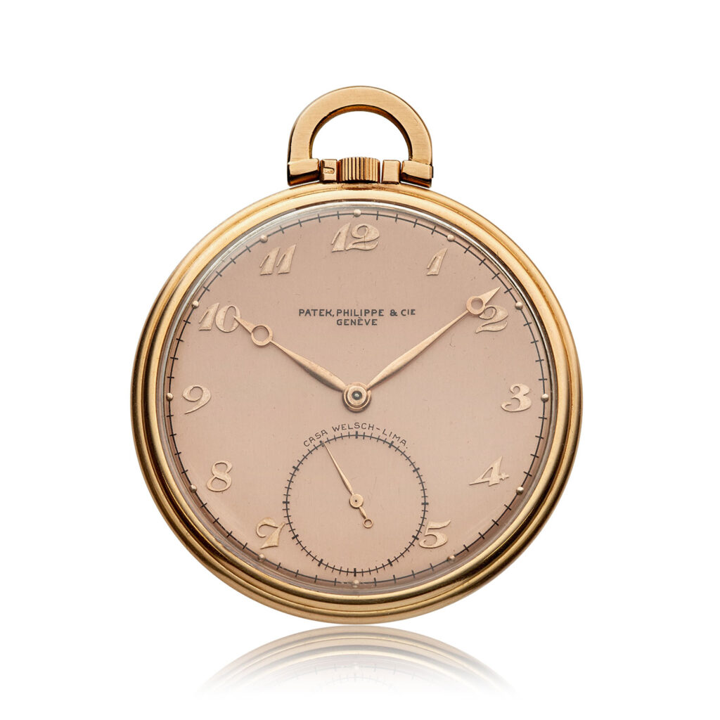 PATEK PHILIPPE ROSE GOLD POCKET WATCH, RETAILED BY CASA WELSCH, LIMA, PERU