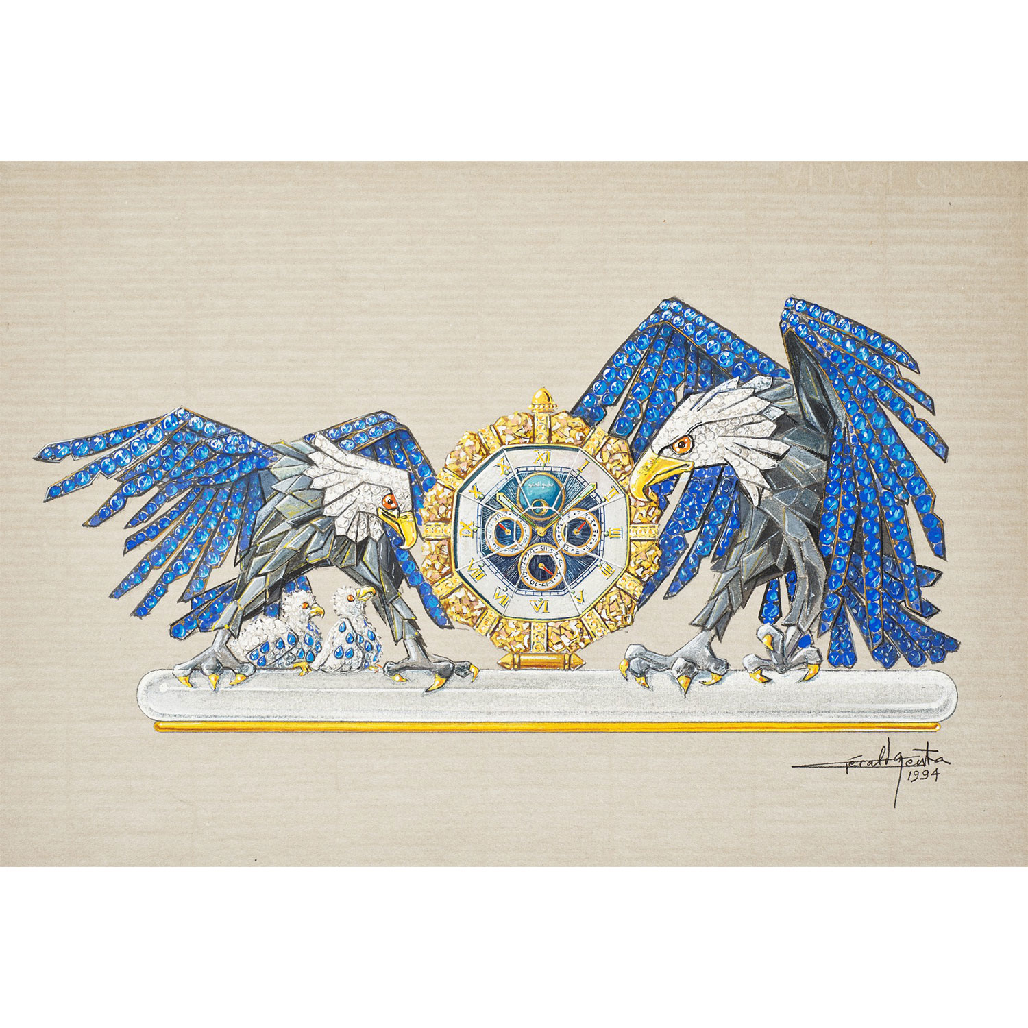 ORIGINAL PAINTING BY GERALD GENTA THE ROYAL EAGLE FAMILY