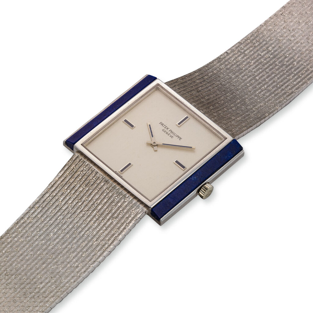 PATEK PHILIPPE WHITE GOLD AND LAPIS RECTANGULAR BRACELET WATCH REF. 3578/1G