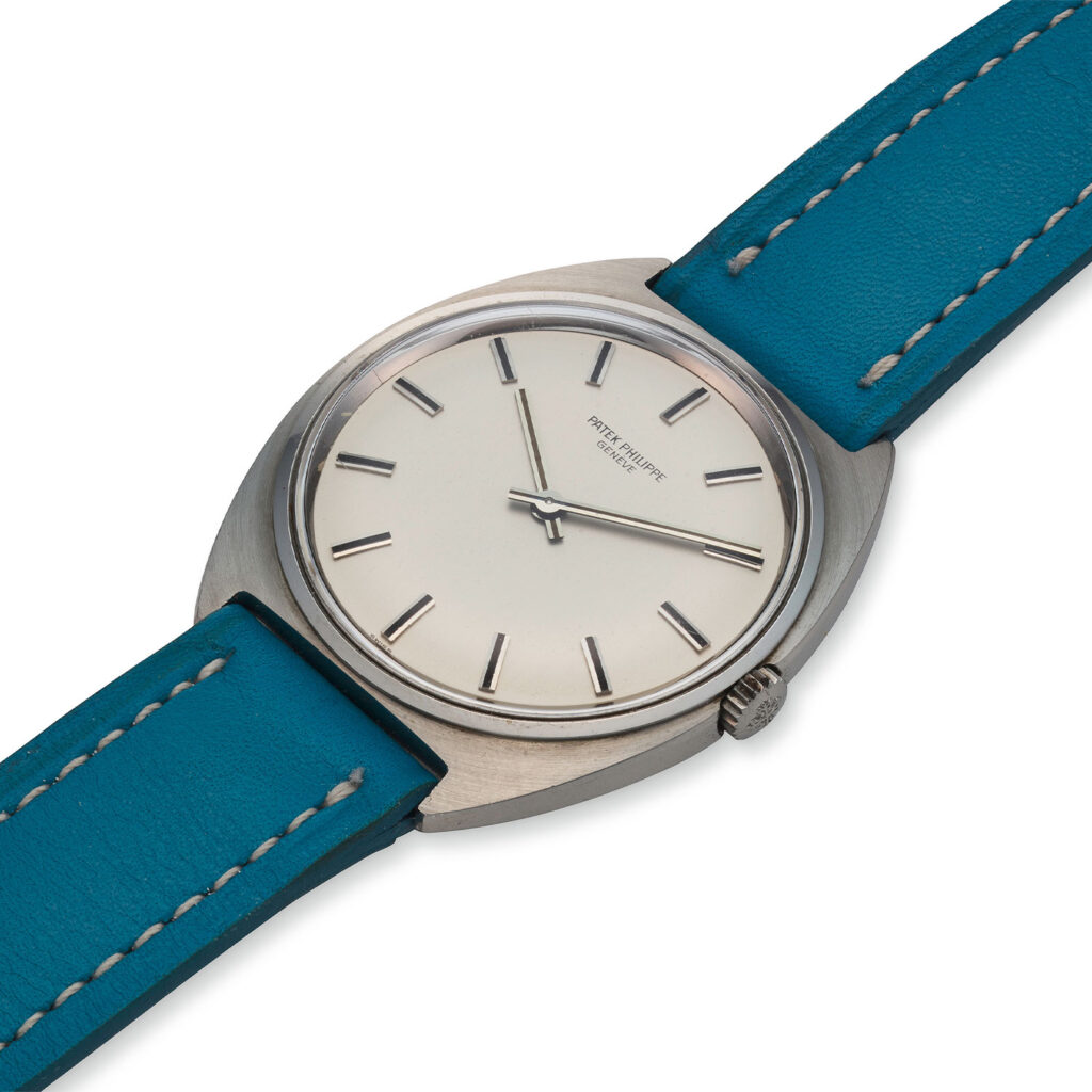 PATEK PHILIPPE STEEL TONNEAU SHAPED WRISTWATCH