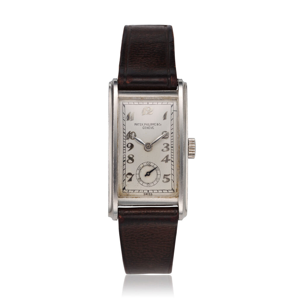 PATEK PHILIPPE RECTANGULAR PLATINUM WRISTWATCH - Collectability
