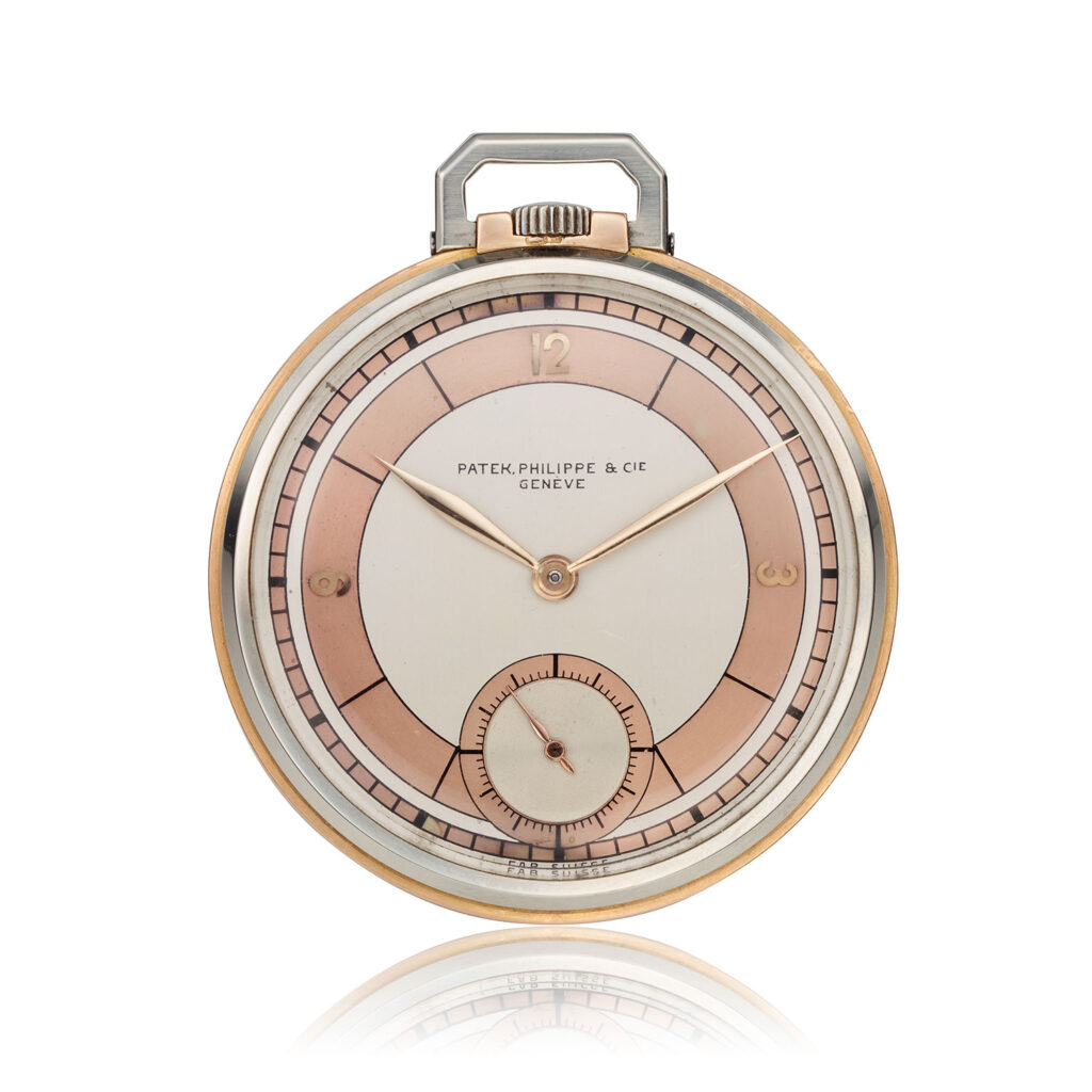 A PATEK PHILIPPE WHITE AND ROSE GOLD POCKET WATCH, REF. 600