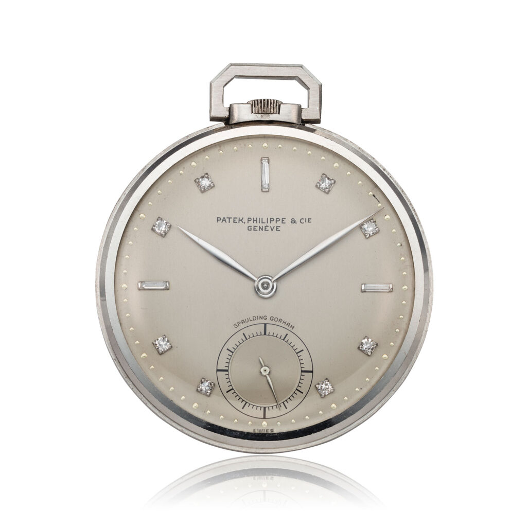 A PATEK PHILIPPE PLATINUM AND DIAMOND POCKET WATCH, REF. 600P