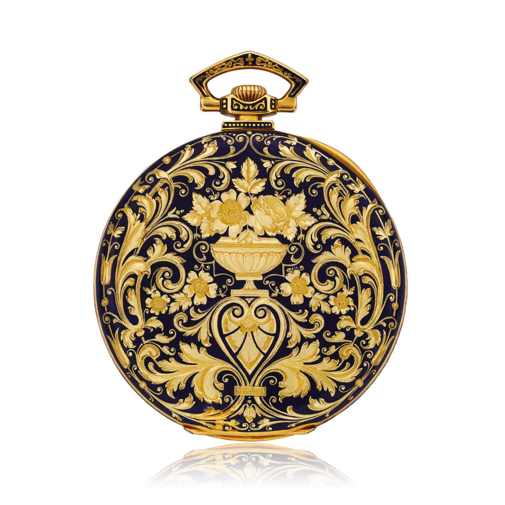 PATEK PHILIPPE YELLOW GOLD AND BLUE ENAMEL POCKET WATCH