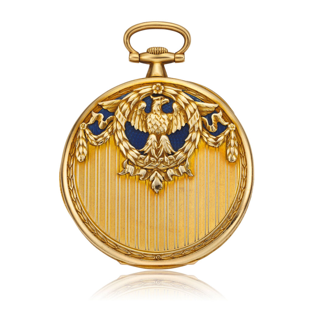 PATEK PHILIPPE YELLOW GOLD AND BLUE ENAMEL GENTLEMAN’S POCKET WATCH
