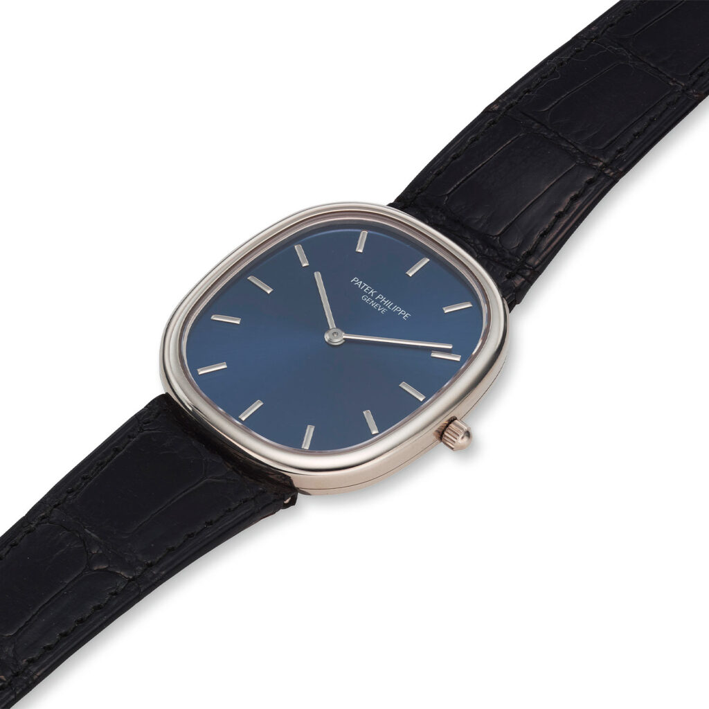PATEK PHILIPPE WHITE GOLD ELLIPSE WITH BLUE DIAL, REF. 3738/100G