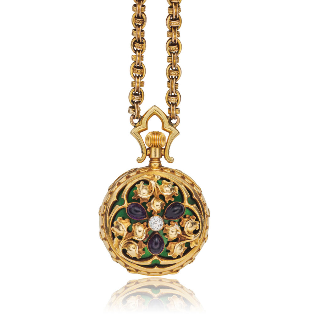 PATEK PHILIPPE CHASED AND ENAMELED PENDANT WATCH