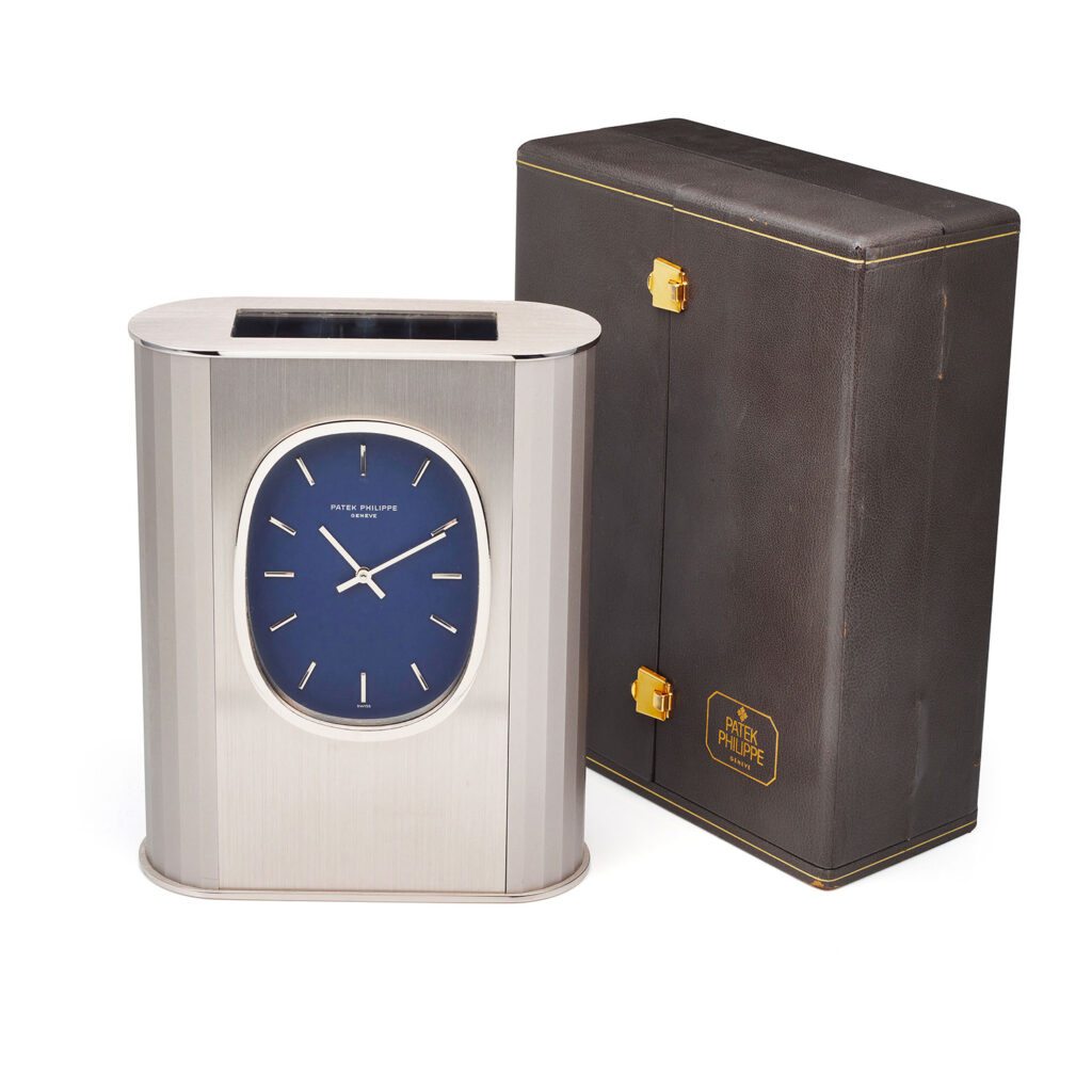 PATEK PHILIPPE RHODIUM SOLAR ELLIPSE DESK CLOCK, REF. 1505M