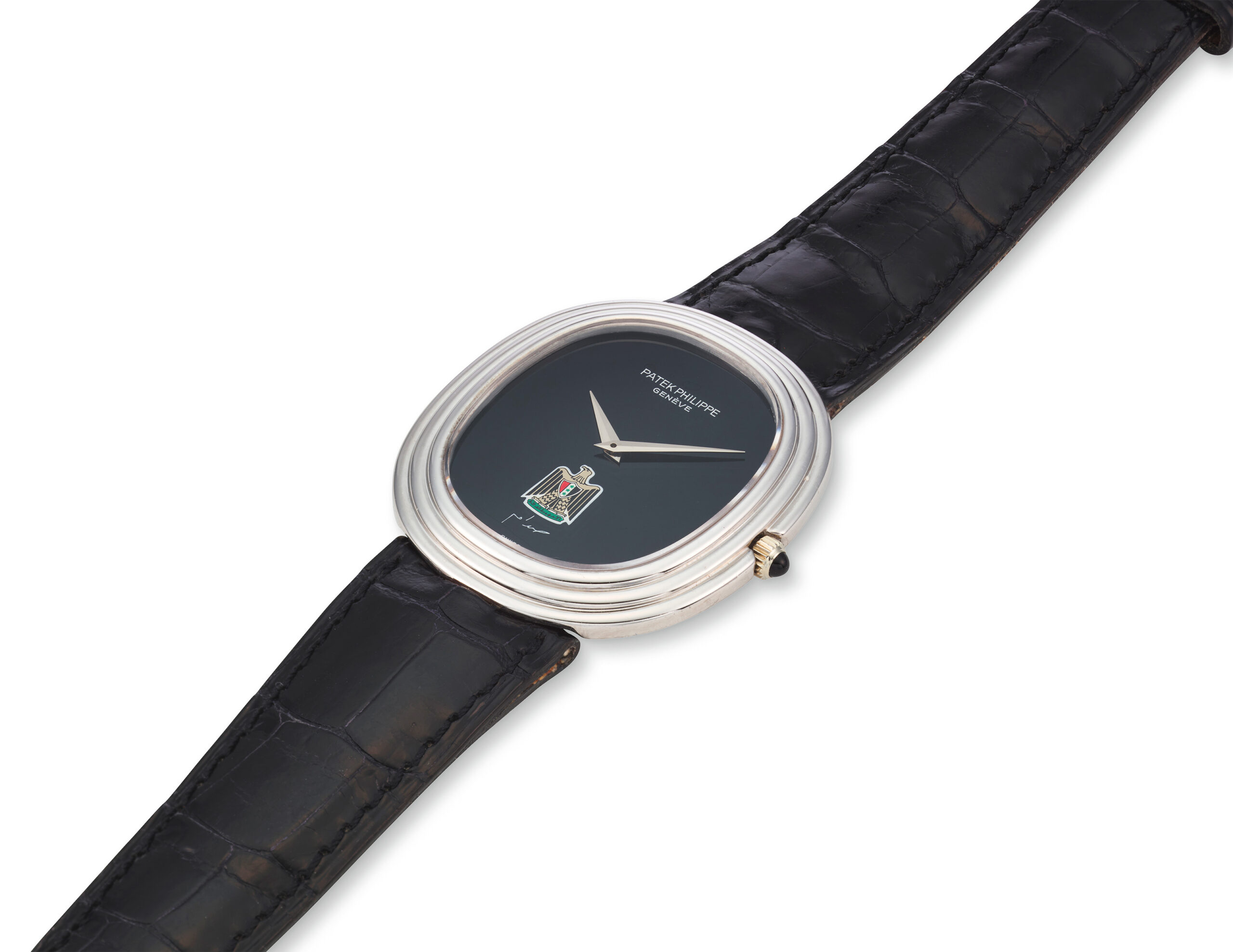 PATEK PHILIPPE SELF-WINDING ELLIPSE WITH IRAQI EAGLE AND ORIGINAL BOX, REF. 3634G