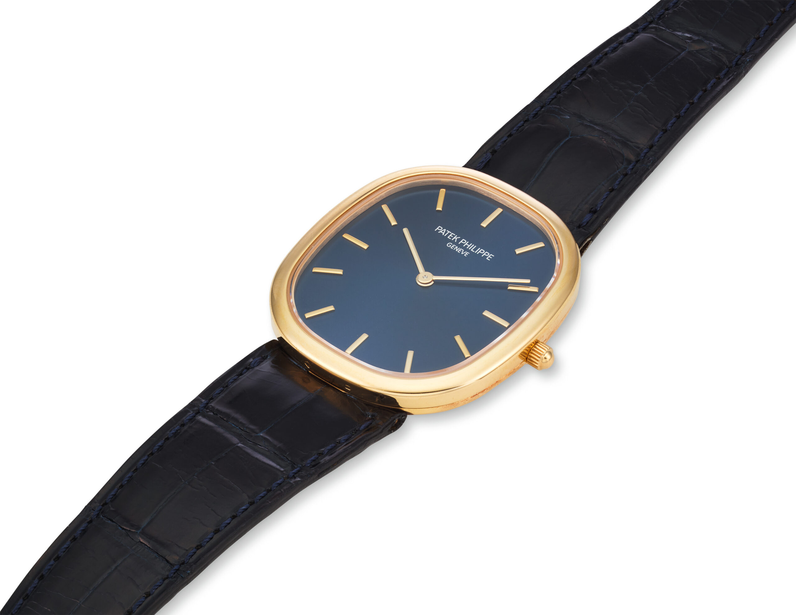 PATEK PHILIPPE YELLOW GOLD ELLIPSE WITH BLUED GOLD DIAL, REF. 3738/100J