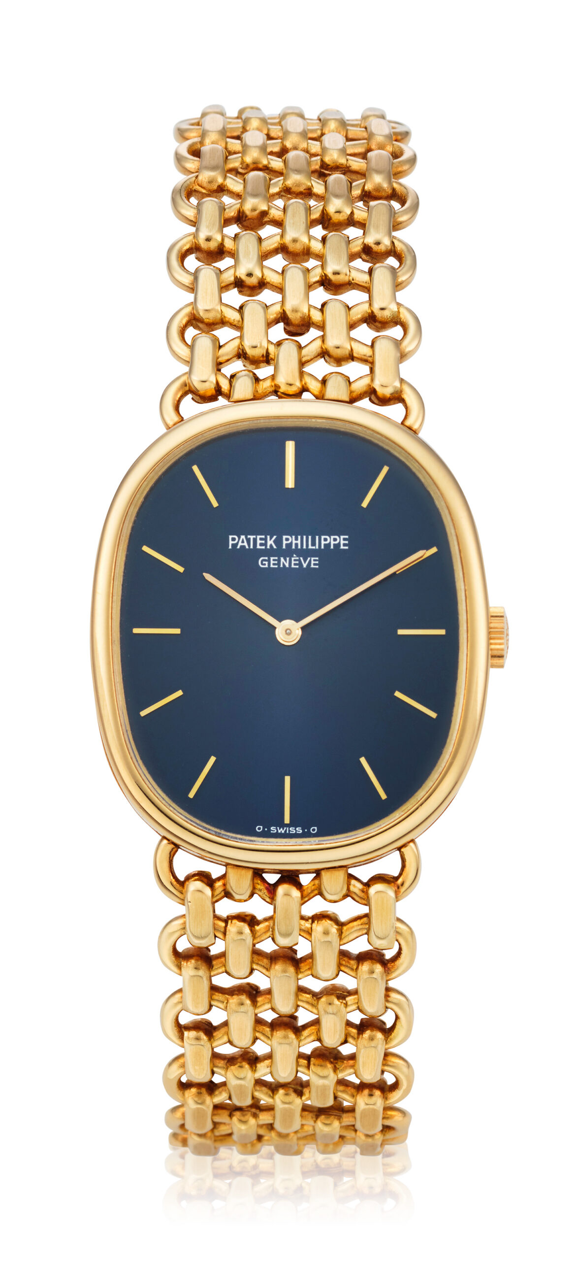 PATEK PHILIPPE YELLOW GOLD ELLIPSE BRACELET BLUED GOLD DIAL
