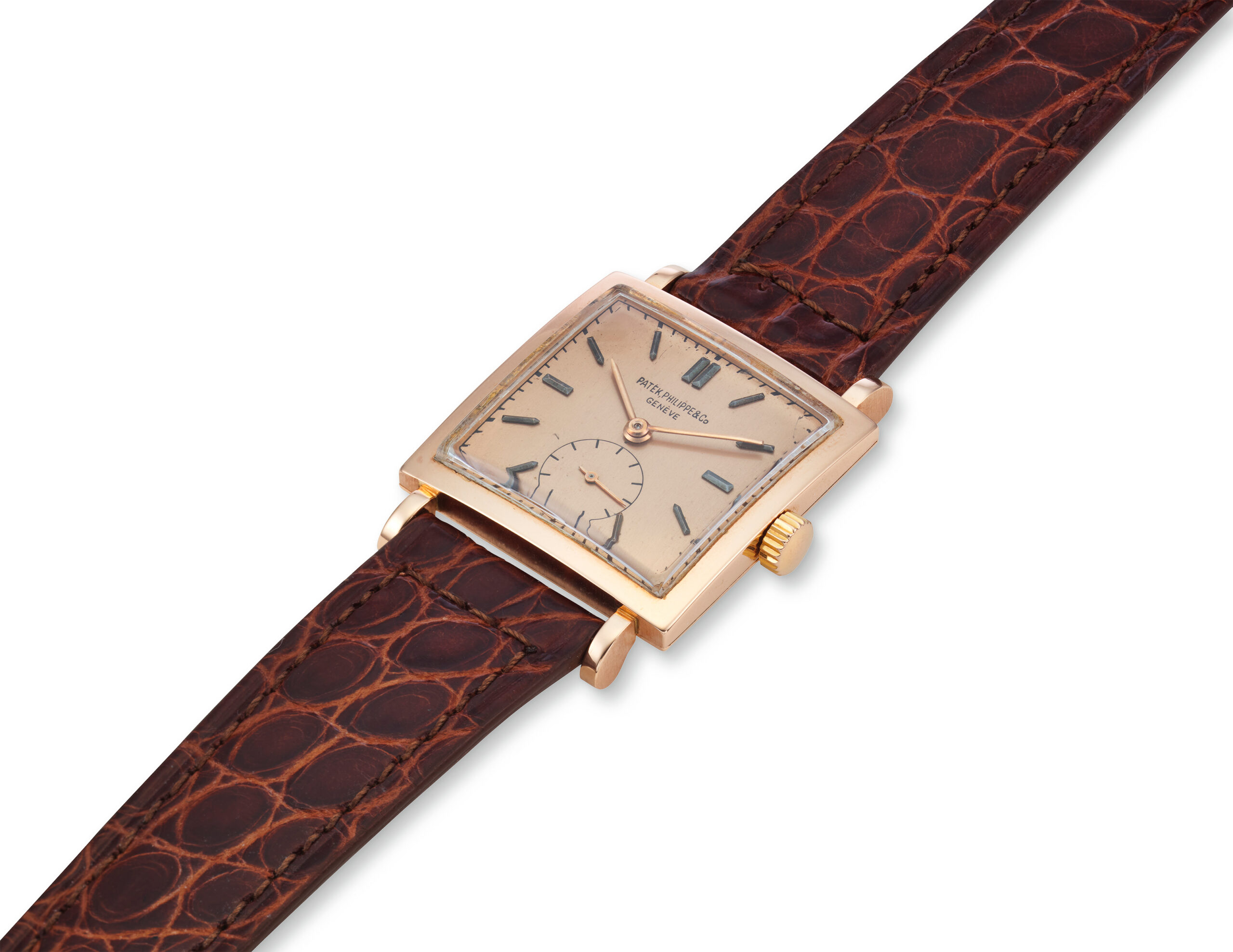 PATEK PHILIPPE ROSE GOLD SQUARE WRISTWATCH, CIRCA 1945