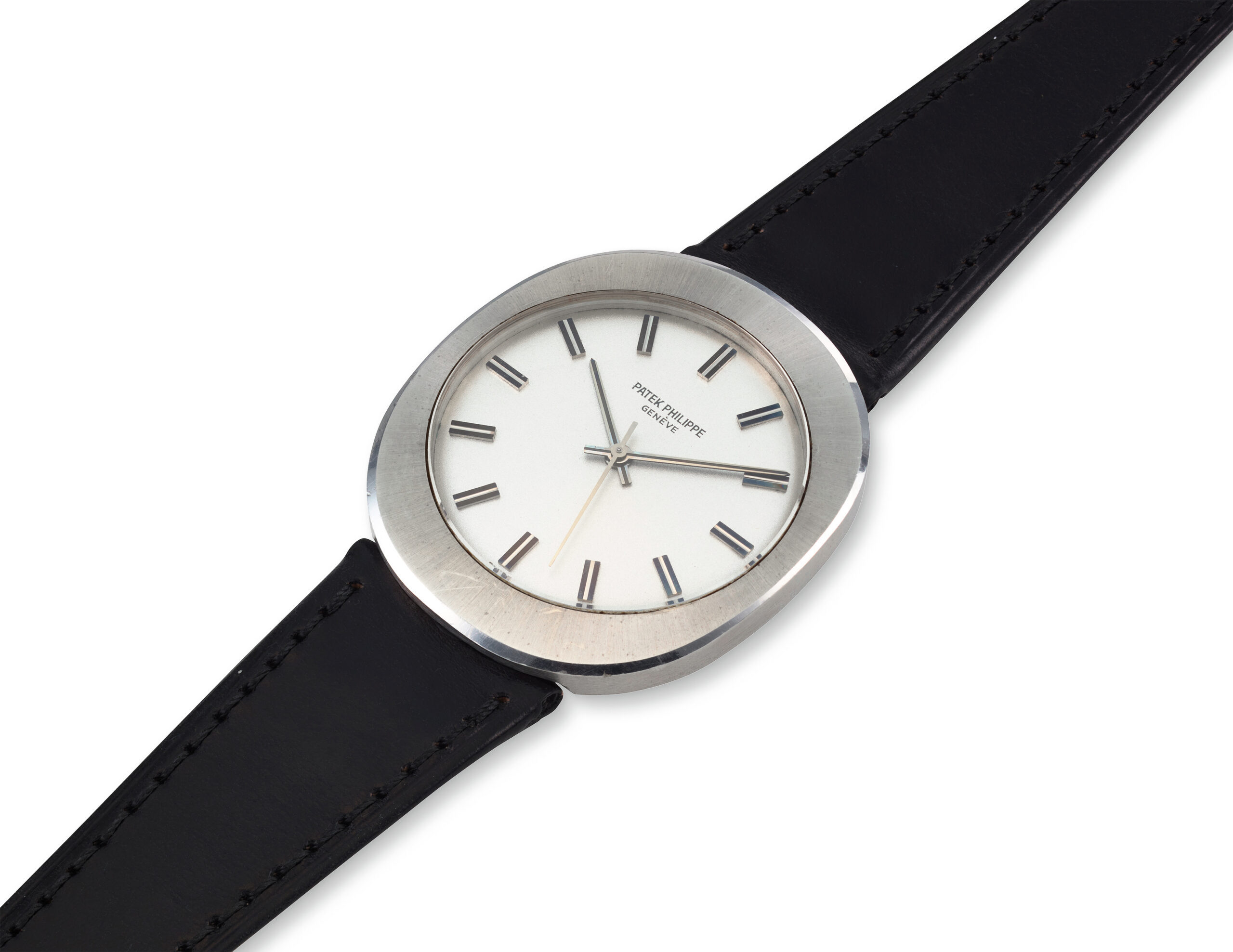 PATEK PHILIPPE STAINLESS STEEL OVAL BACK-WOUND WRISTWATCH REF. 3580A