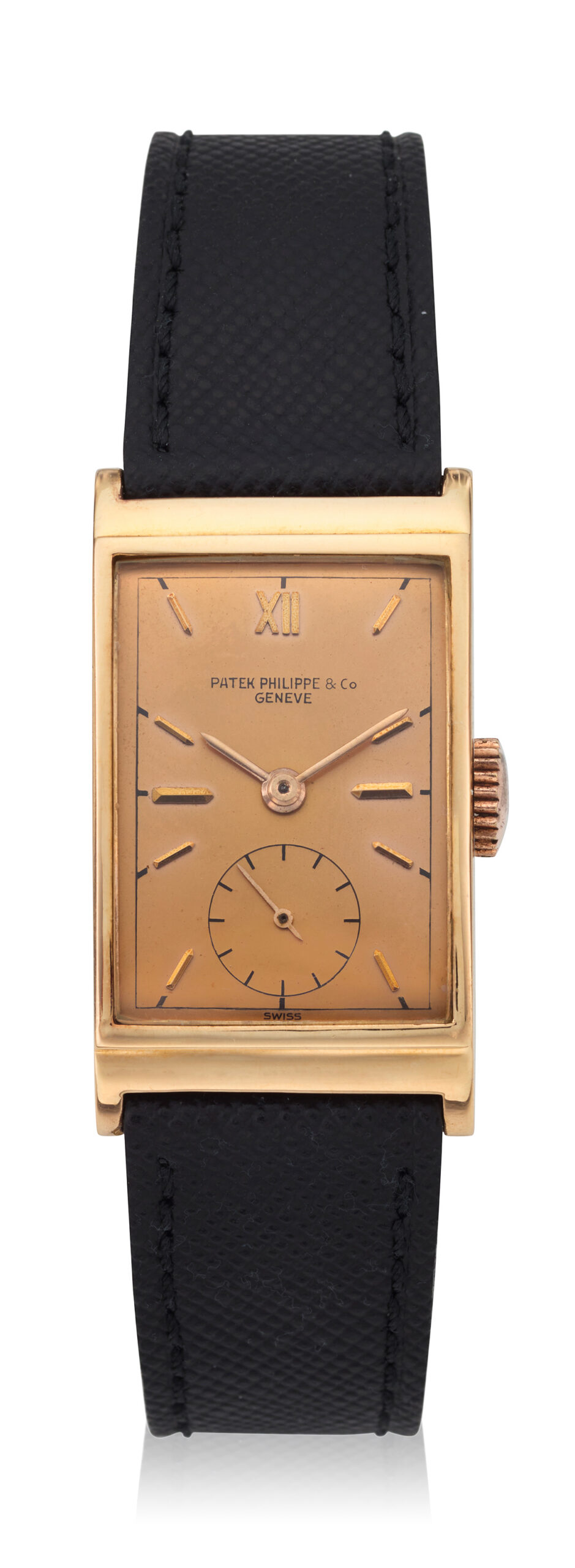 PATEK PHILIPPE RECTANGULAR PINK ON PINK WRISTWATCH, CIRCA 1948