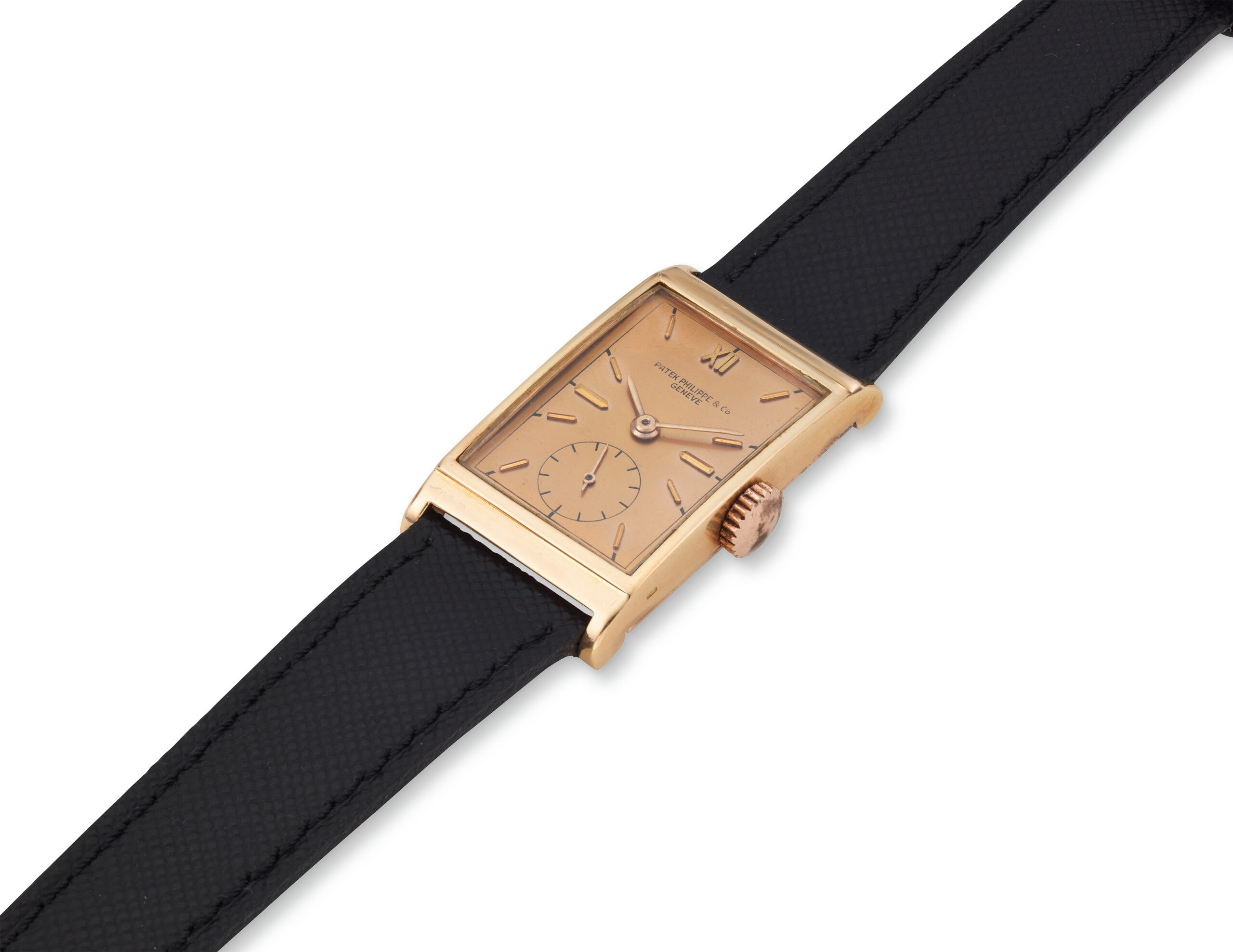 PATEK PHILIPPE RECTANGULAR PINK ON PINK WRISTWATCH, CIRCA 1948