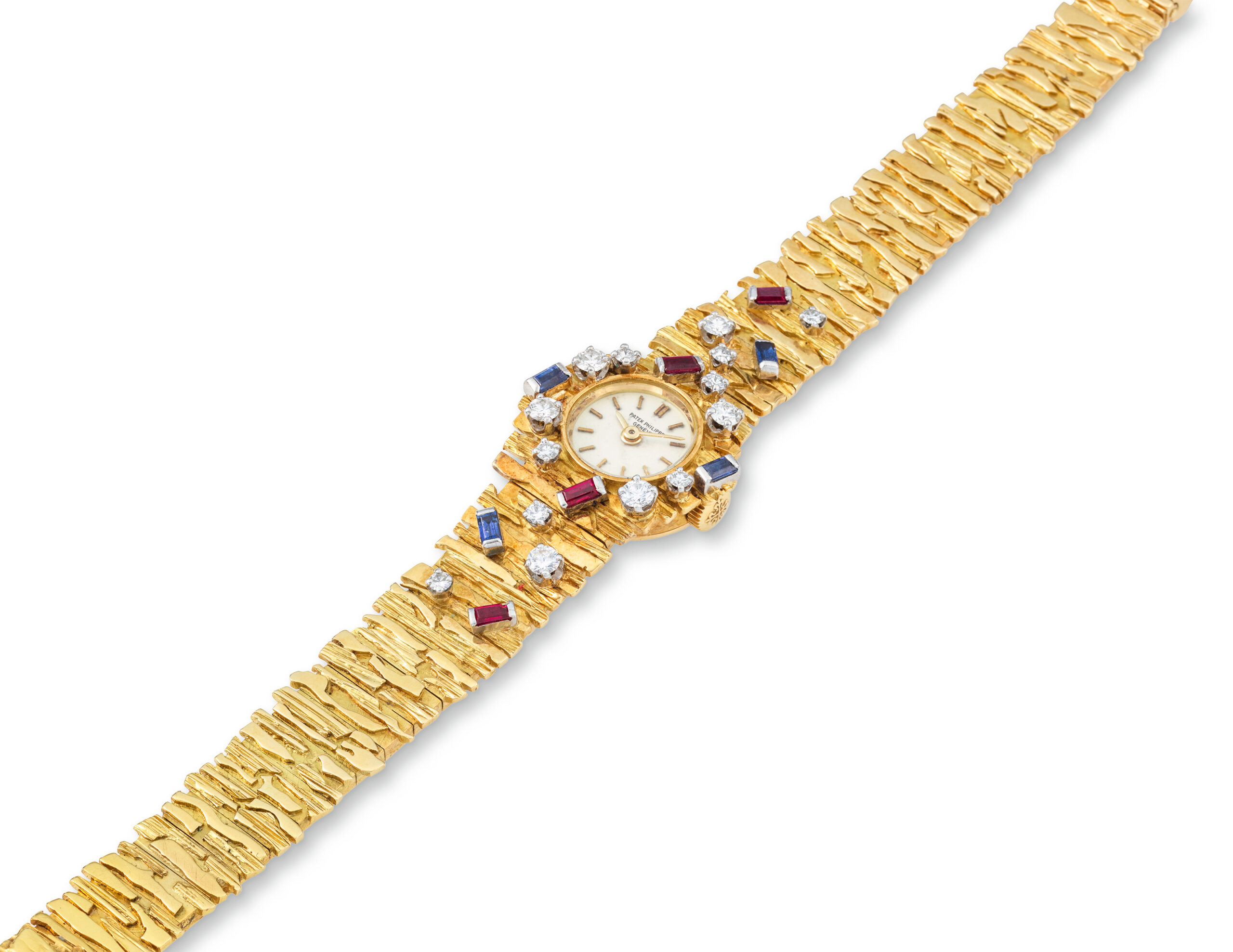 PATEK PHILIPPE YELLOW GOLD, DIAMOND, SAPPHIRE AND RUBY BRACELET WATCH, REF. 3289/24J