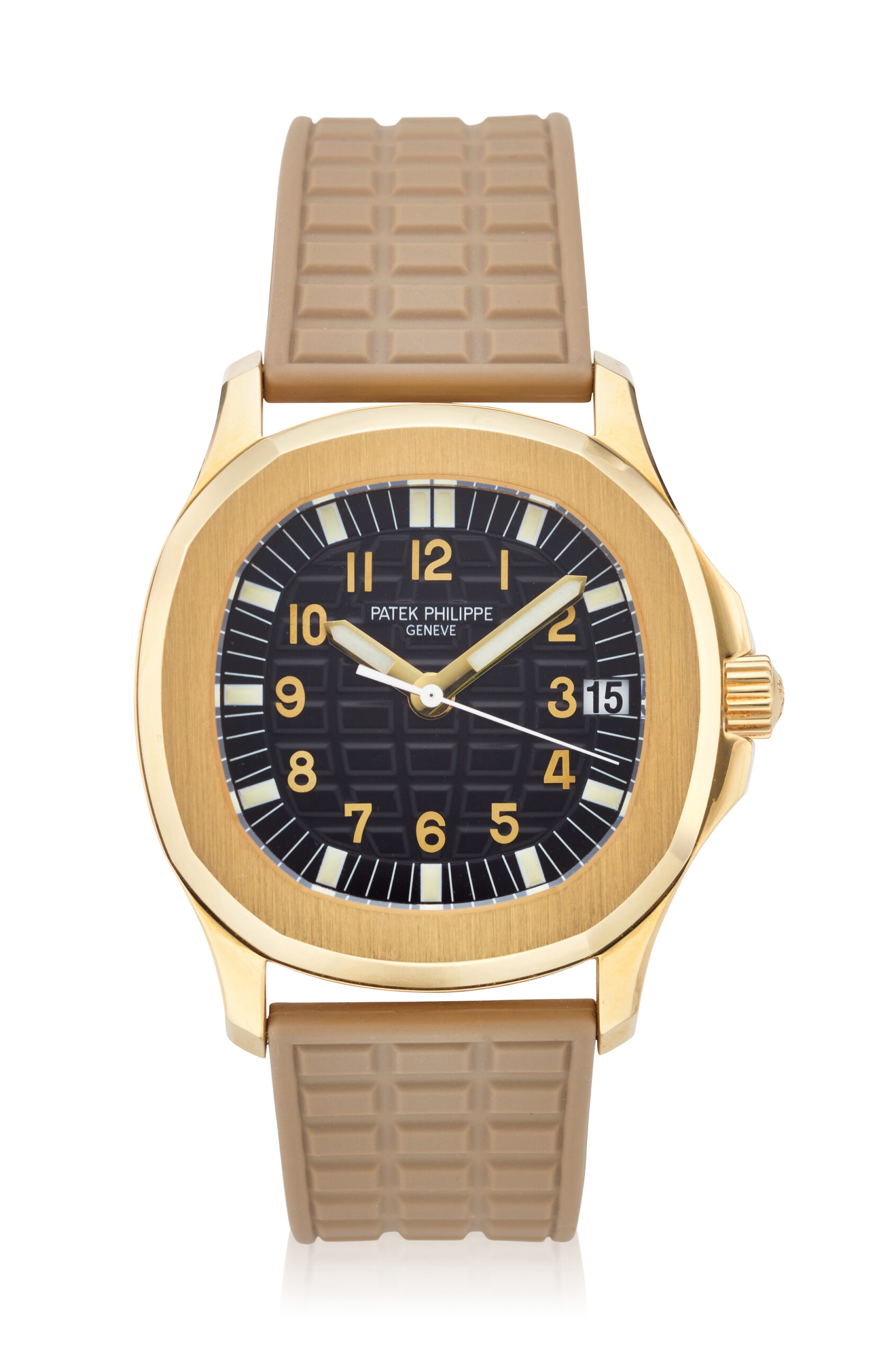 PATEK PHILIPPE YELLOW GOLD AQUANAUT WITH BLACK TROPICAL DIAL, REF. 5066J
