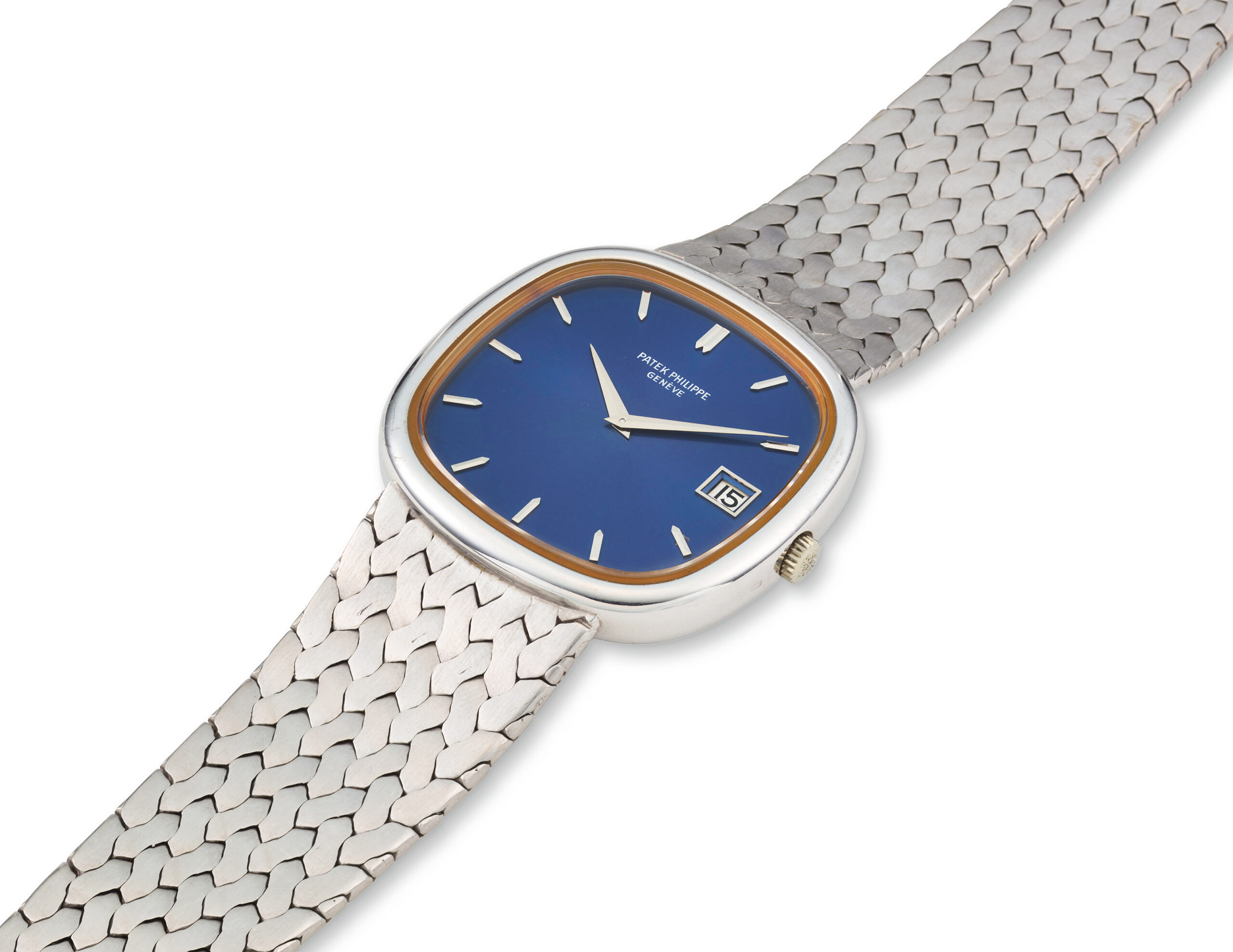 PATEK PHILIPPE WHITE GOLDEN CIRCLE BRACELET WATCH WITH BLUE DIAL, REF. 3604/1G